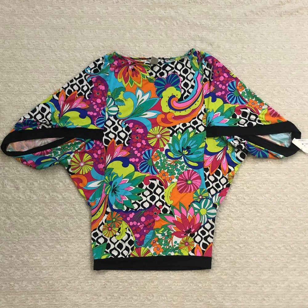 NWT, TRINA TURK, Tunic Cover Up Dress, Colorful Floral, Size XS, Retail $144
